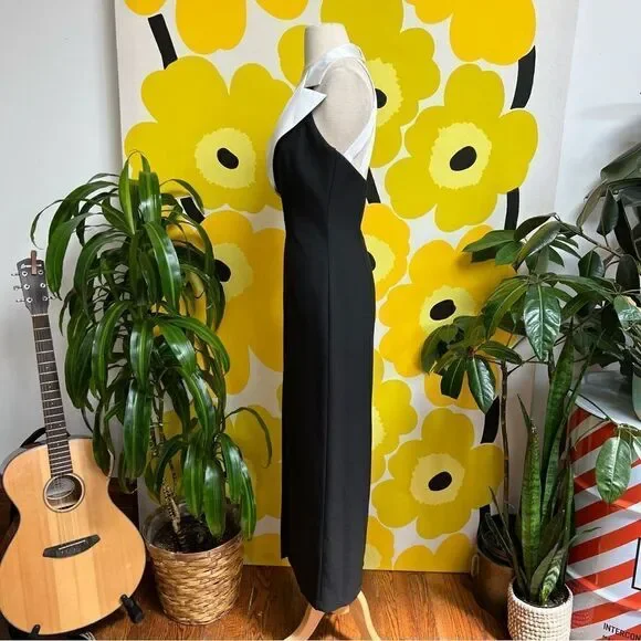 Vintage 1980s 1990s Beaded Tuxedo Wiggle Strappy Back Cigarette Style Gown - Picture 5 of 11